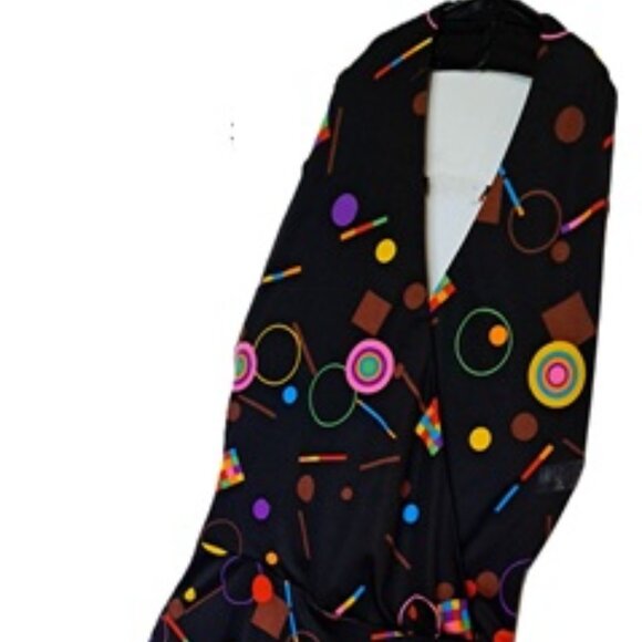 Vtg 70s Black Pink Geometric Halter Maxi Dress 2 - Picture 4 of 9